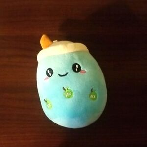 Charming Blue Keychain Accessory Plush Toy with Brown Straw
